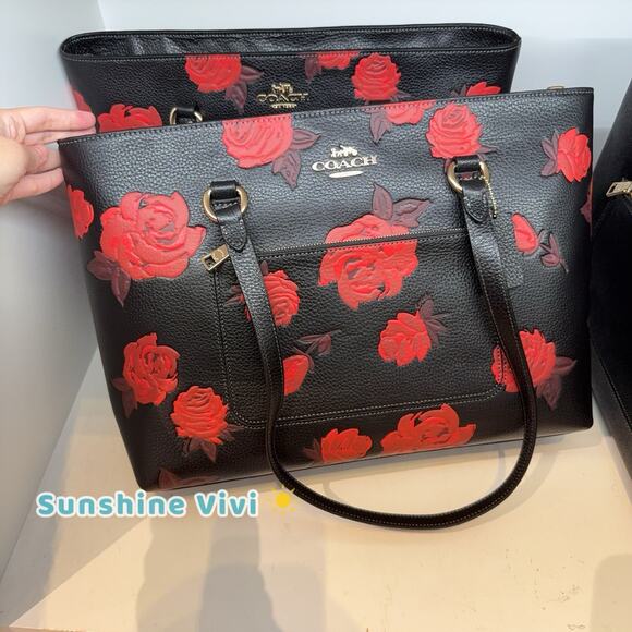 NWT Bundle COACH Station Tote Bag Floral CCE23 Leather & CAX00 Swagger Chain - Picture 9 of 16
